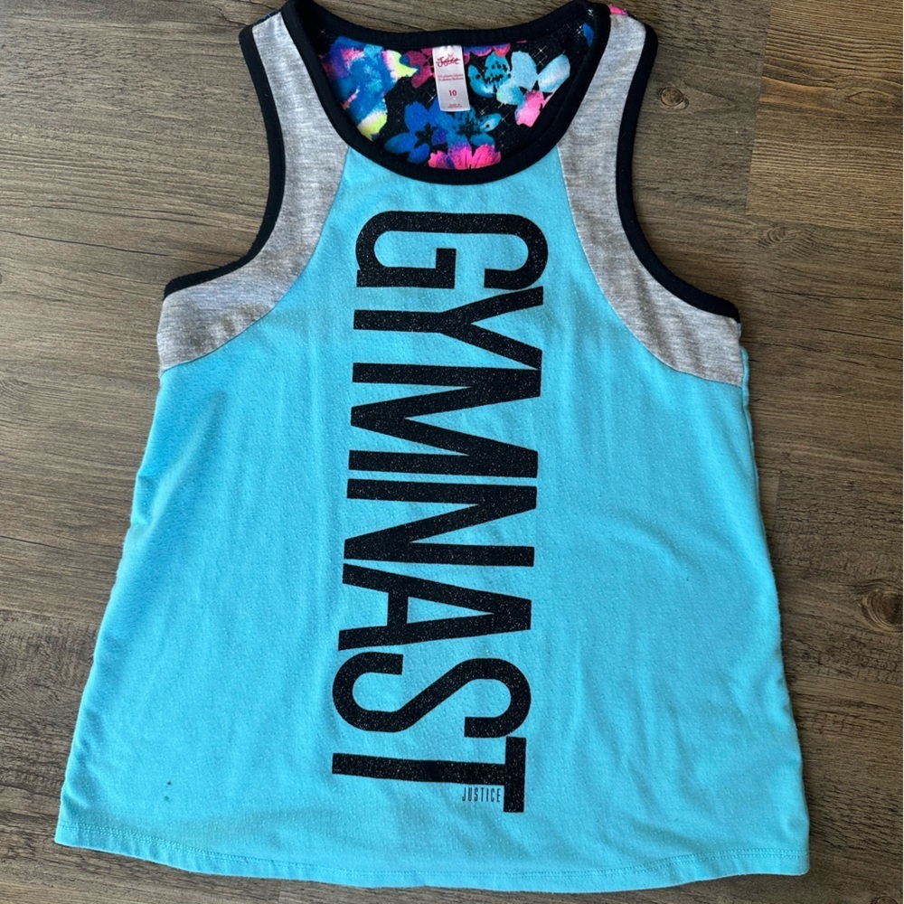 Justice Floral Gymnast Tank with Blue and Black Accents